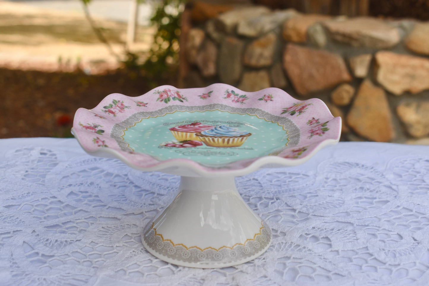 French Pink Patisserie Cupcakes Pedestal Plate