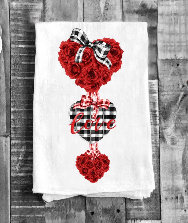 Valentine Heart Red Roses Flour Sack Cotton Tea Towels