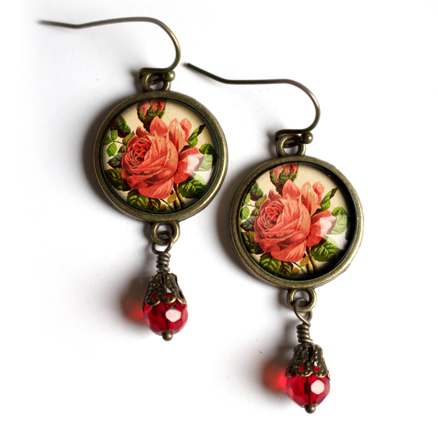 Victorian Tea Rose Earrings - Romantic Floral Valentine