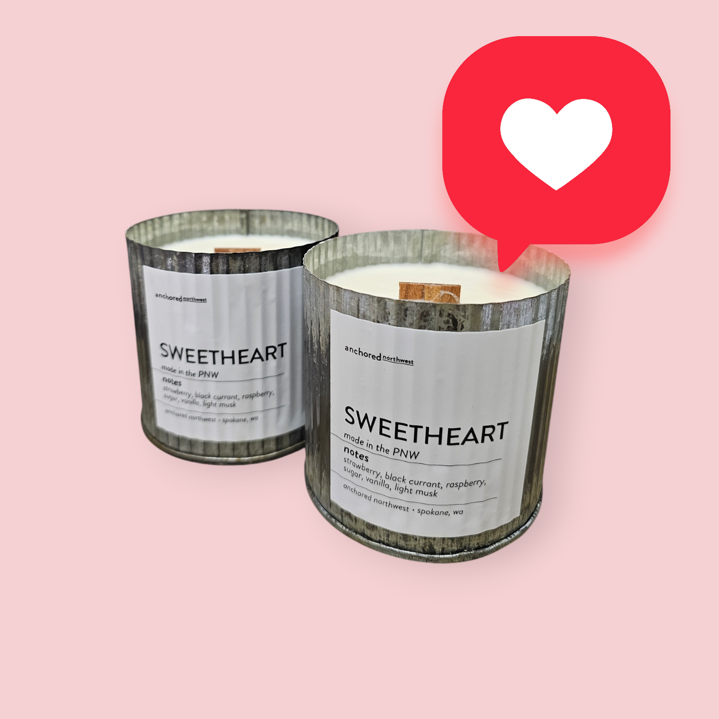 Sweetheart Valentine's Day Rustic Vintage Wood Wick Candle: 10oz