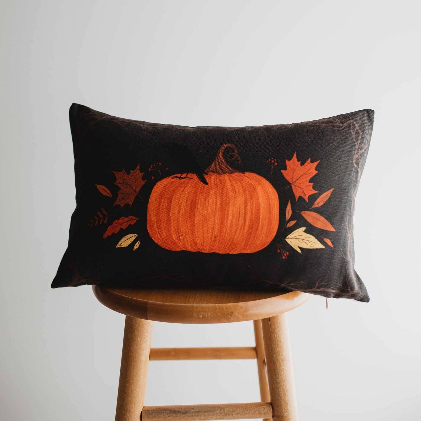 Primitive Dark Fall Pumpkin Lumbar Pillow 18x12