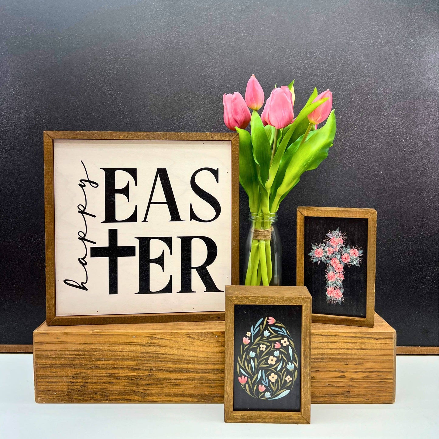 6X4 Small Sign Rose Cross For Easter Decor - Religious Decor