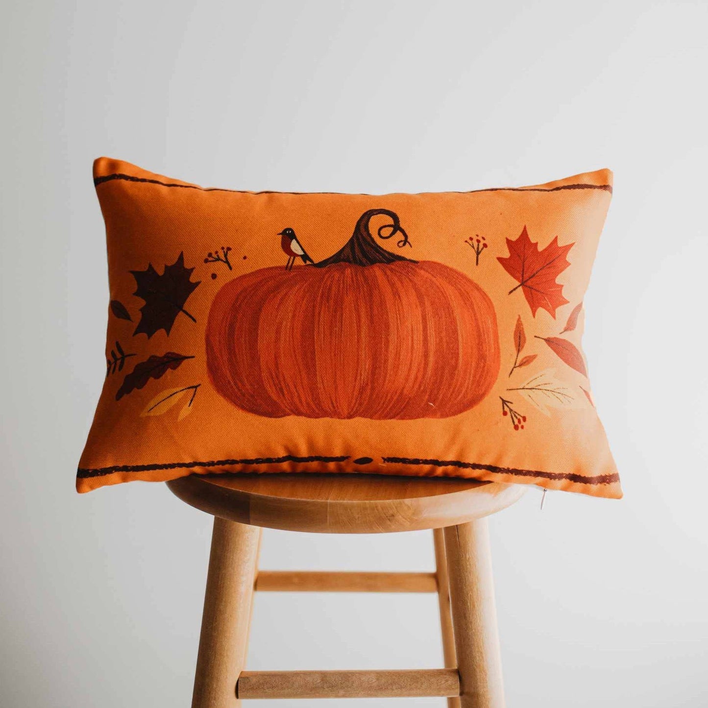 Primitive Orange Fall Pumpkin Lumbar Pillow Cover 18x12