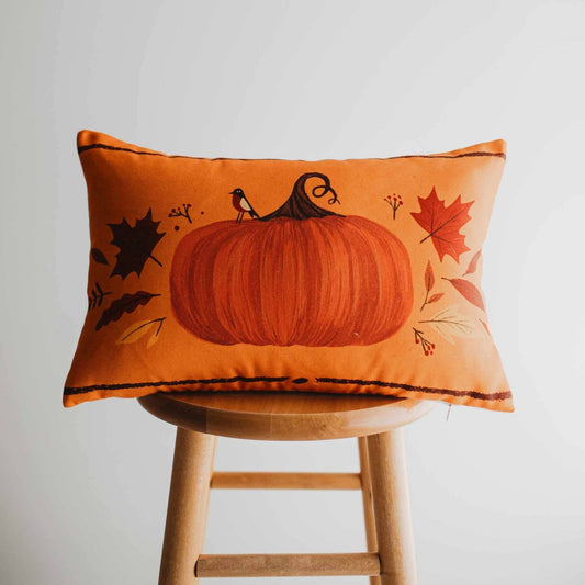 Primitive Orange Fall Pumpkin Lumbar Pillow Cover 18x12