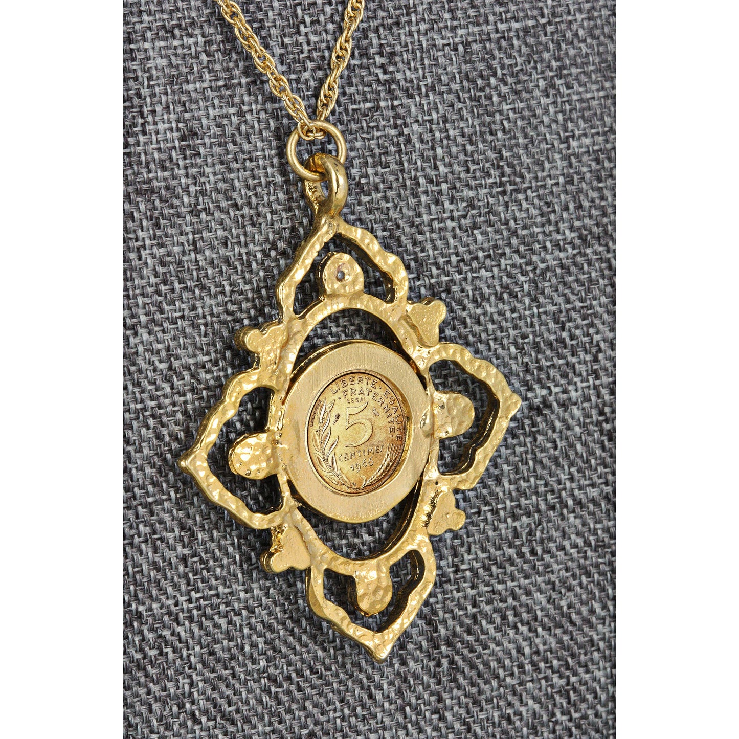 French Marianne 5 Centimes Coin Goldtone Pendant