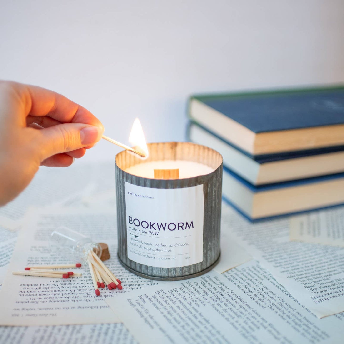 Bookworm Rustic Vintage Farmhouse Wood Wick Candle: 10oz