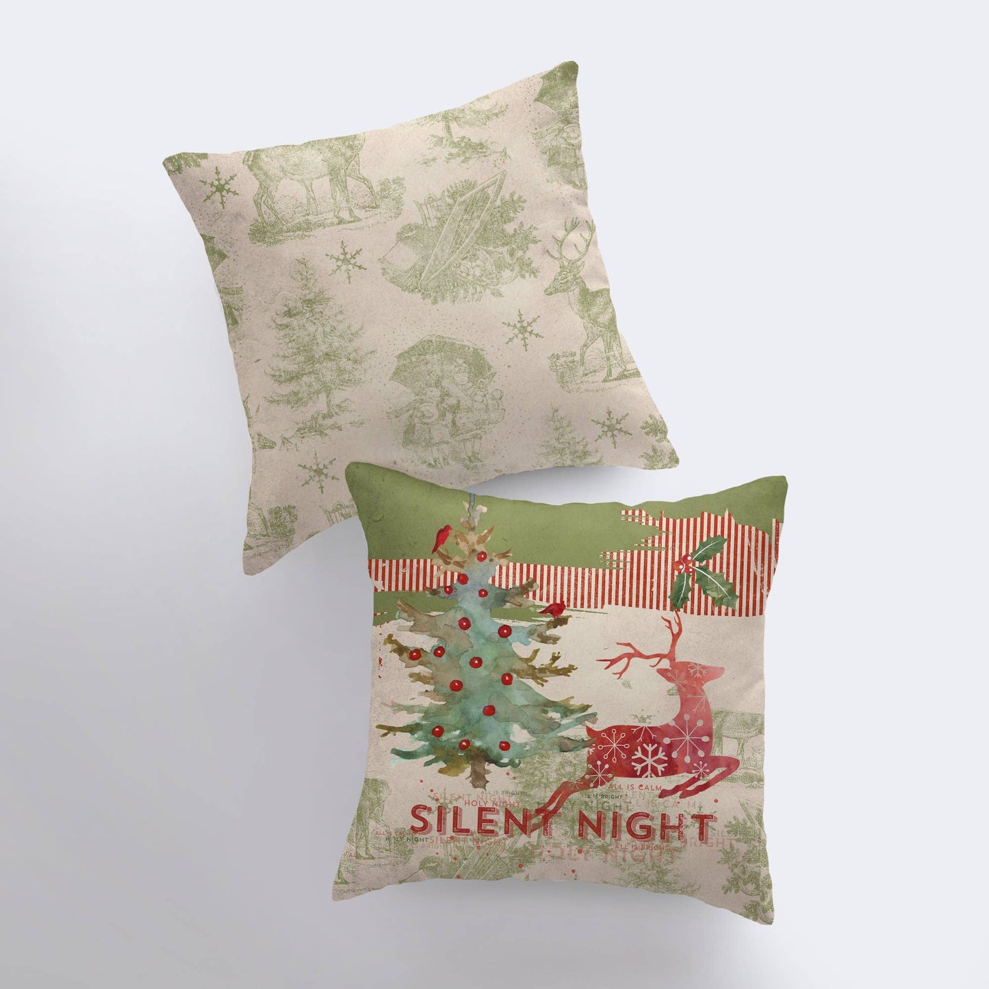 Silent Night | Red Reindeer Throw Pillow Cover & Insert / 16x16 Inches