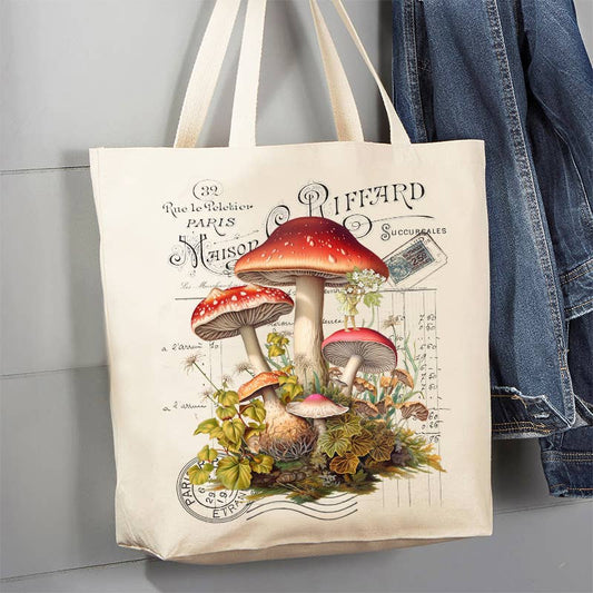 Vintage French Red & White Mushrooms 12 oz Canvas Tote Bag