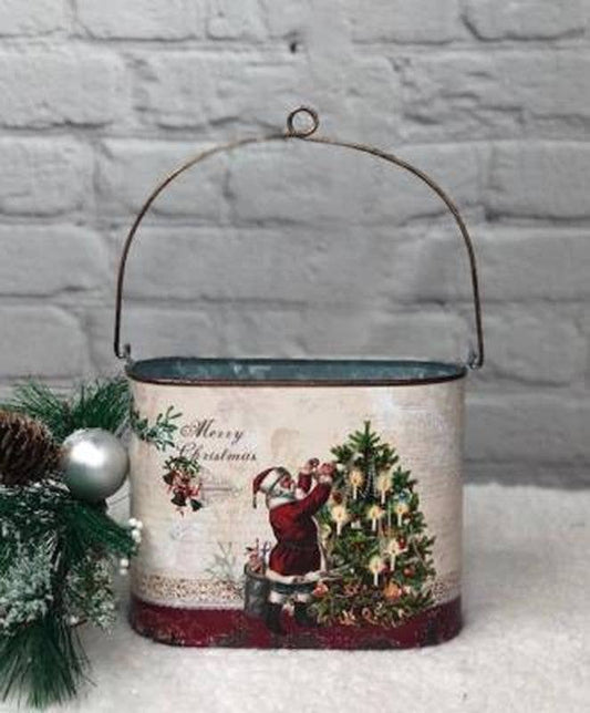 Vintage Santa Metal Oval Container