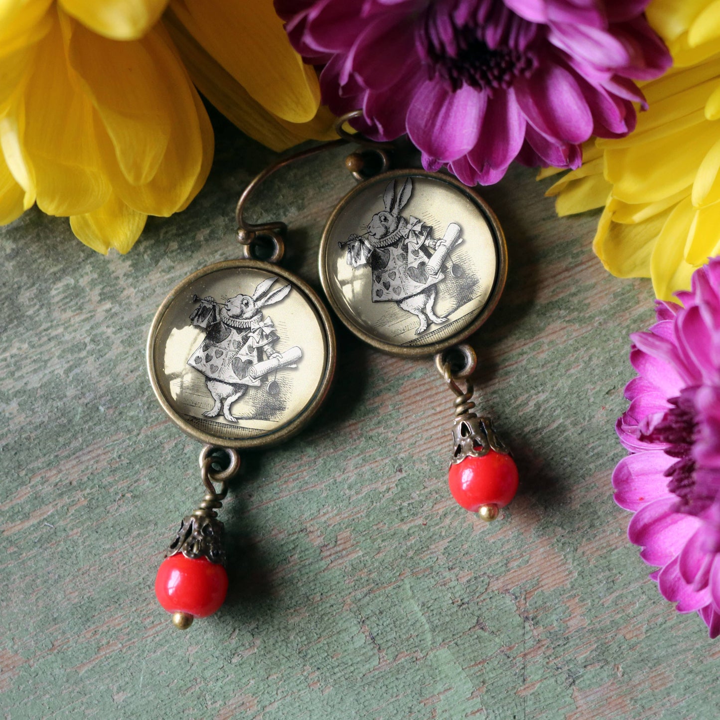 Alice in Wonderland White Rabbit Victorian Earrings