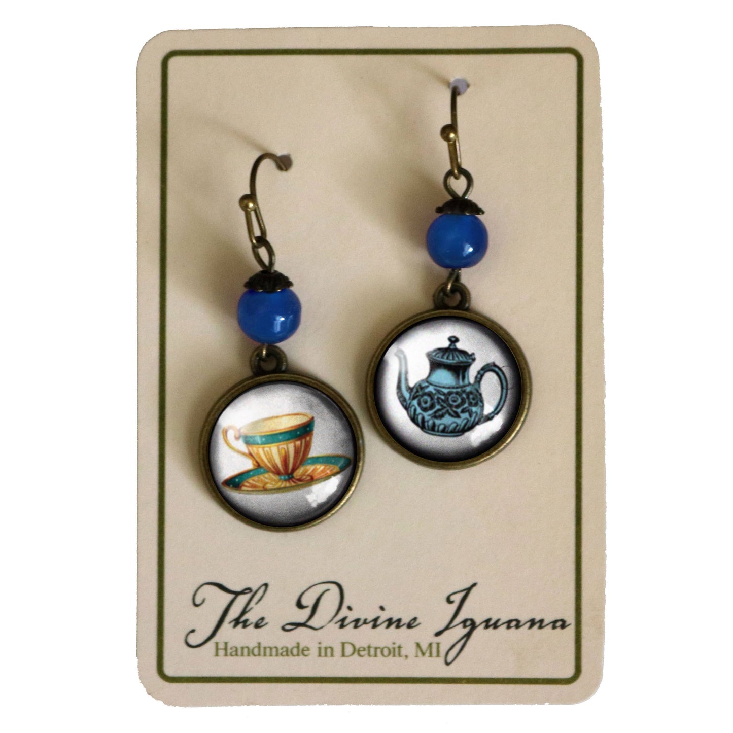 Blue Teacup and Teapot Whimsical Mismatched Earrings