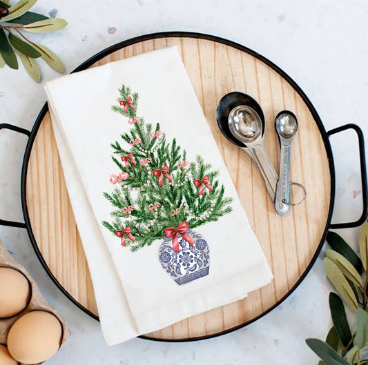 Chinoiserie Christmas Tree Tea Towel