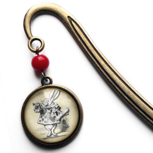 Alice in Wonderland White Rabbit Bronze Bookmark w/ Glass