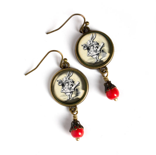 Alice in Wonderland White Rabbit Victorian Earrings