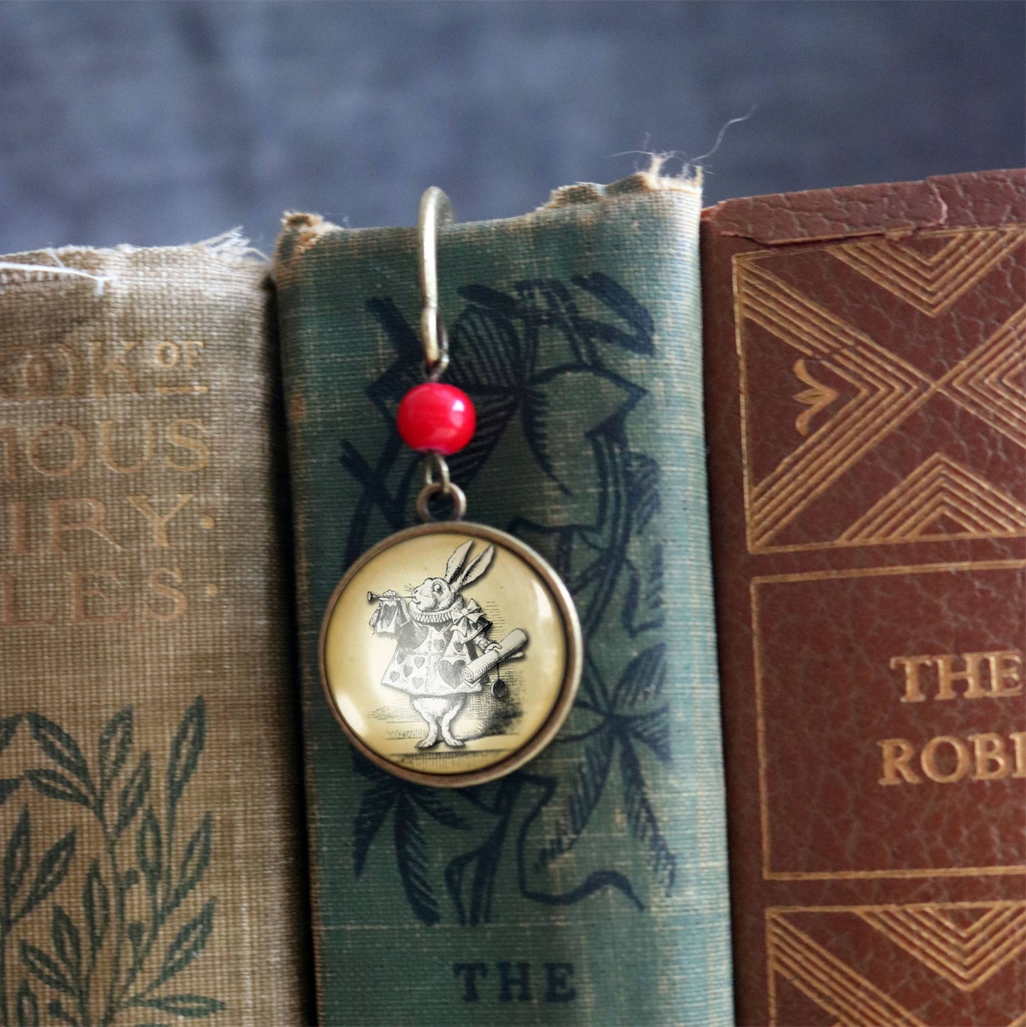 Alice in Wonderland White Rabbit Bronze Bookmark w/ Glass