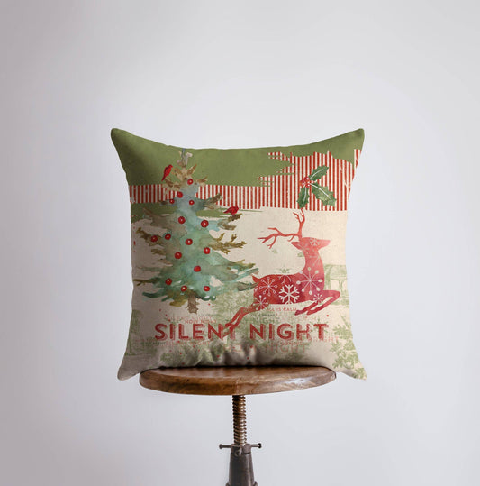 Silent Night | Red Reindeer Throw Pillow Cover & Insert / 16x16 Inches