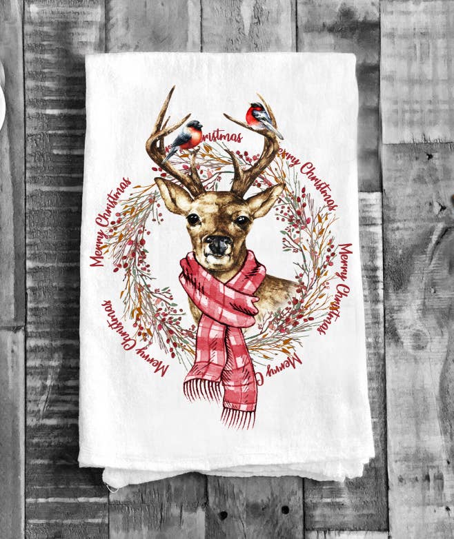 Christmas Reindeer Holiday Cotton Tea Towels Kitchen