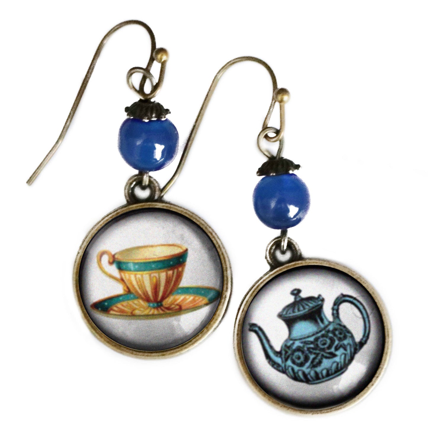 Blue Teacup and Teapot Whimsical Mismatched Earrings