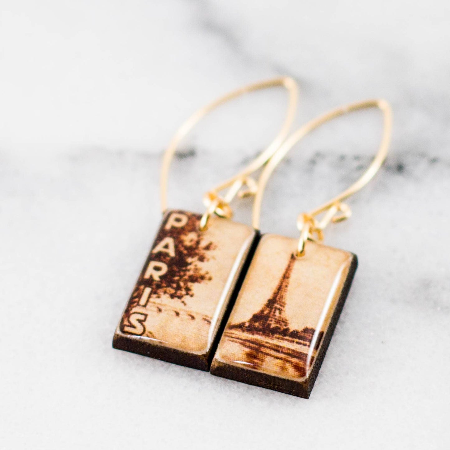 Sepia Paris Eiffel Tower Vintage Poster Stamp Earrings