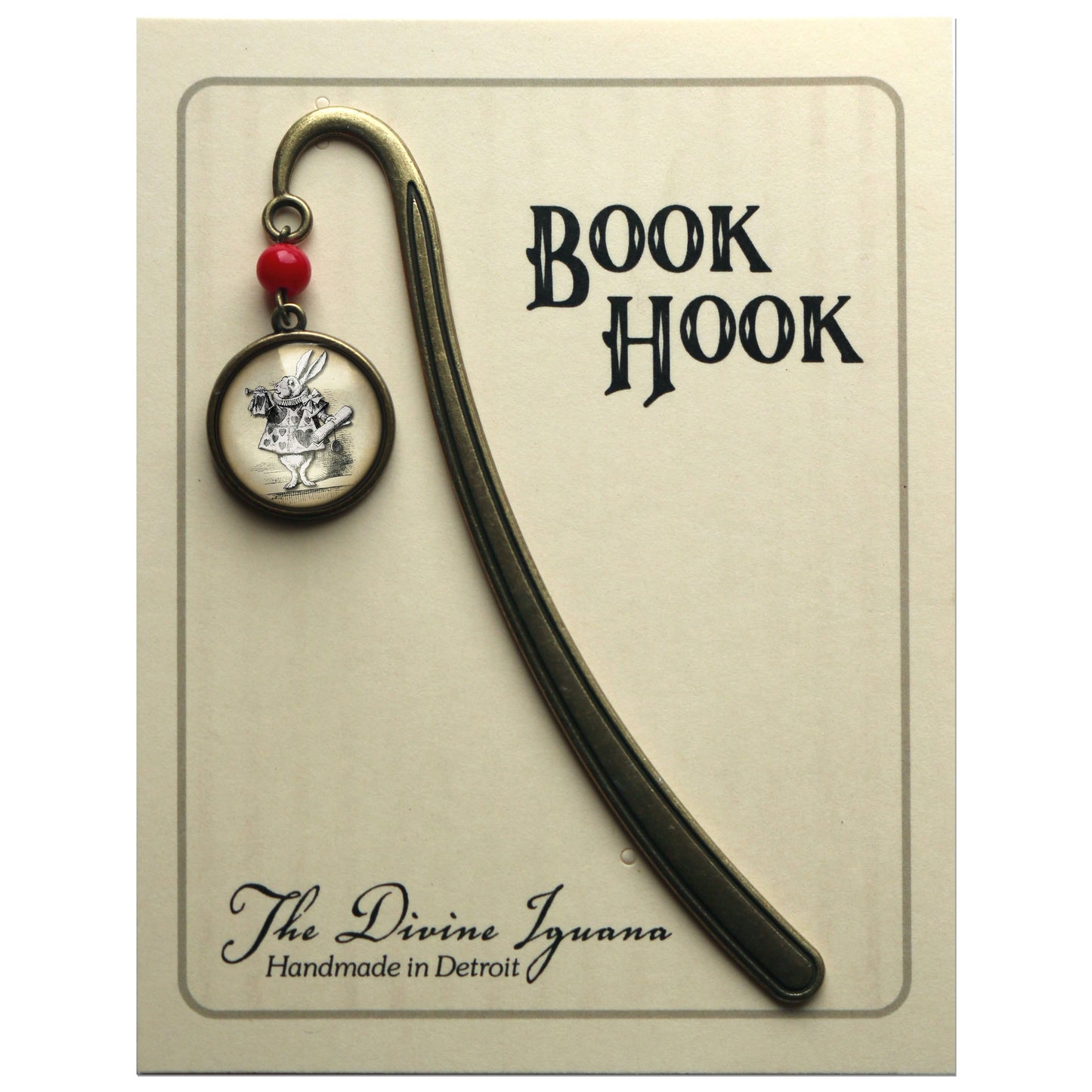 Alice in Wonderland White Rabbit Bronze Bookmark w/ Glass