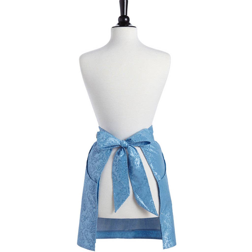 Flocked Blue Bouquet Damask June Half Apron