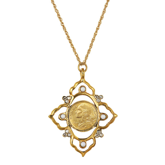 French Marianne 5 Centimes Coin Goldtone Pendant