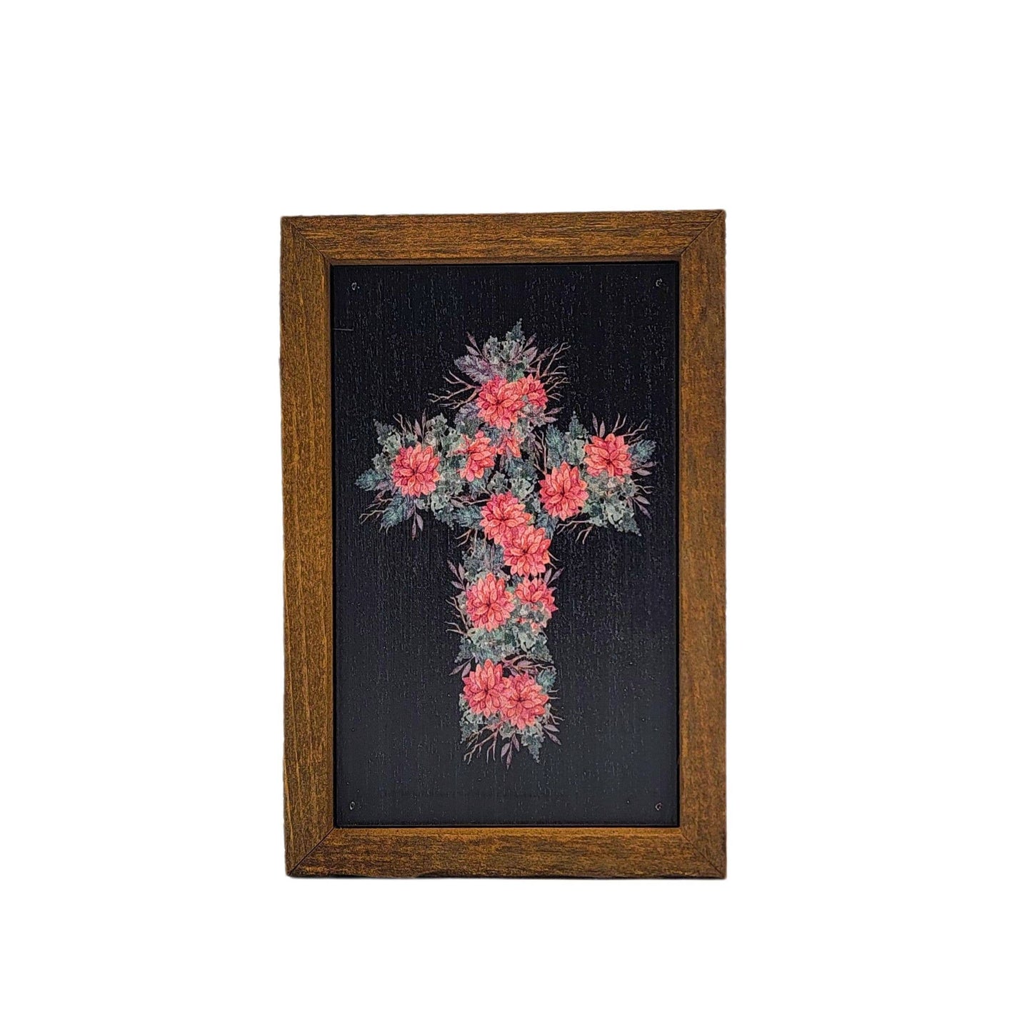 6X4 Small Sign Rose Cross For Easter Decor - Religious Decor