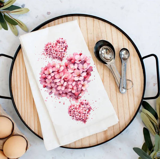 Valentine Pink Blossoms Flower Heart Flour Sack Tea Towel