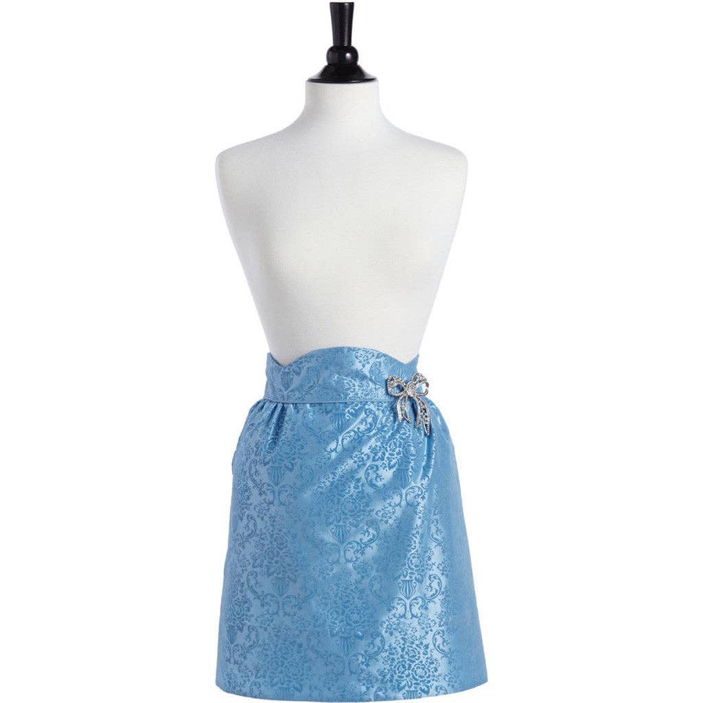 Flocked Blue Bouquet Damask June Half Apron